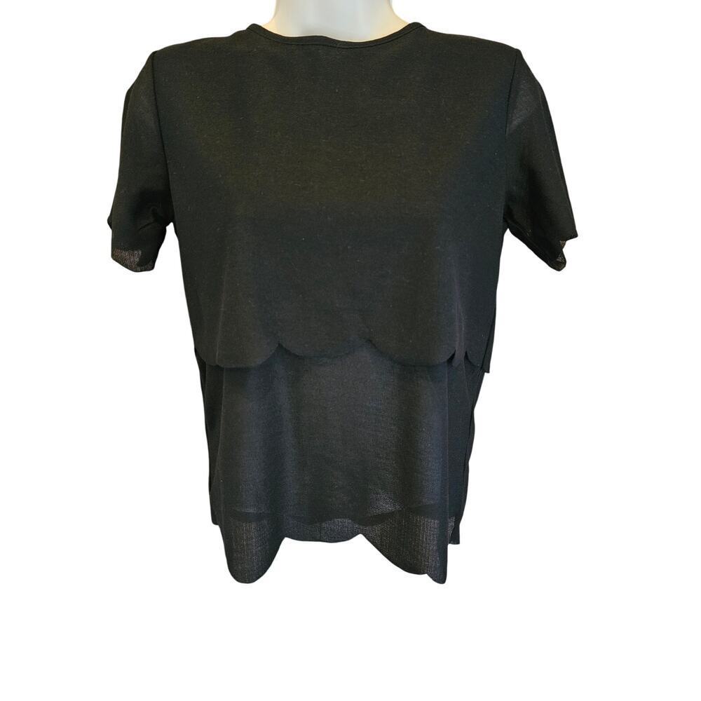 Asos US 4 black Layered Scalloped open back flirty lightweight top S whimsigoth
